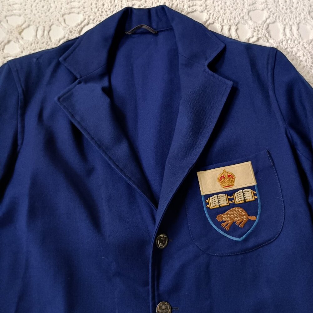 Vtg 50s Wool Blazer Jacket Blue Canadian Crown Beaver Patch Preppy Large Women - Picture 4 of 7